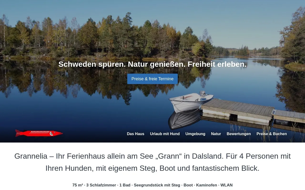 Startseite der Website für das Ferienhaus Grannelia, Website von conrat