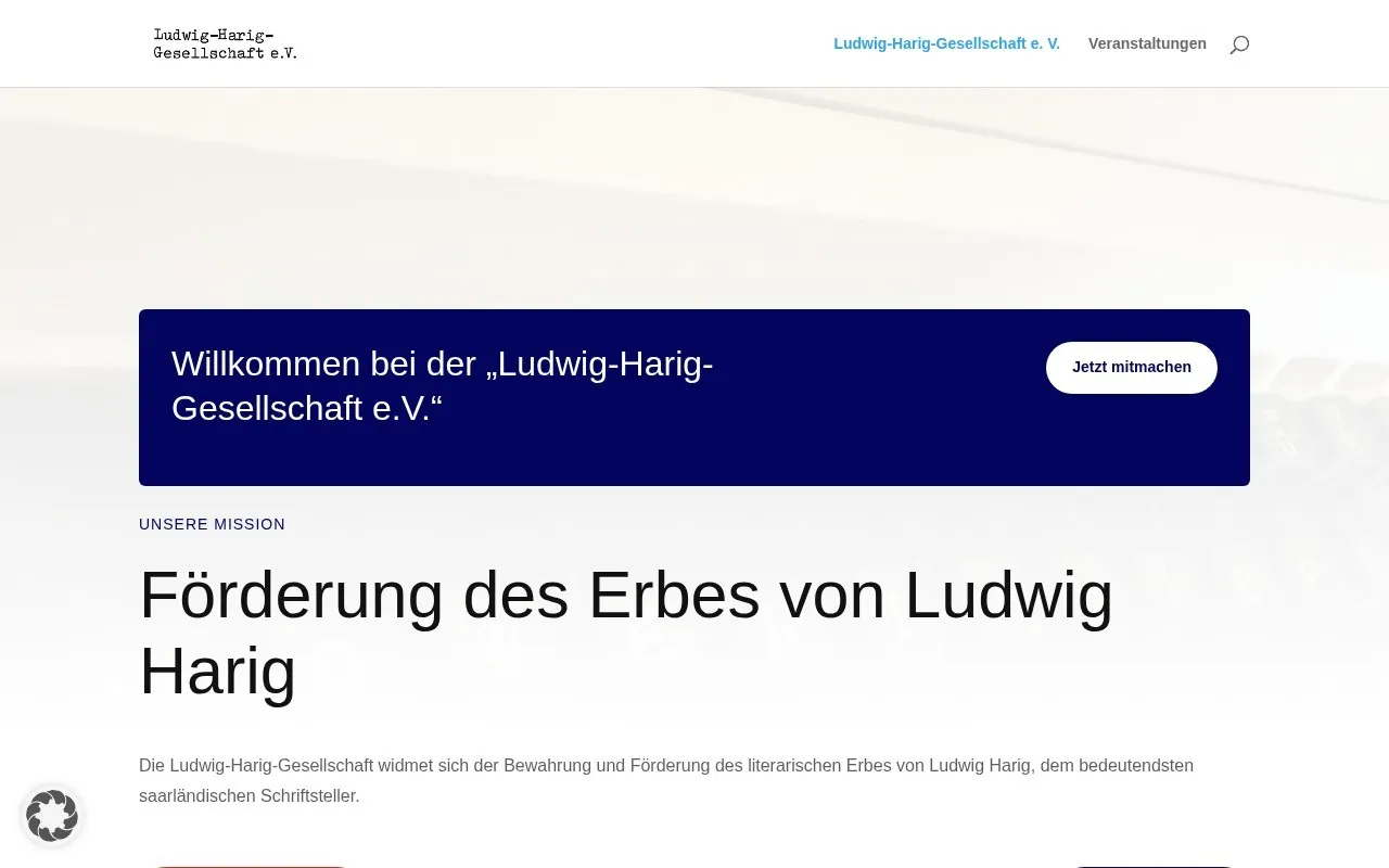 Startseite der Ludwig-Harig-Gesellschaft, WordPress-Website von conrat