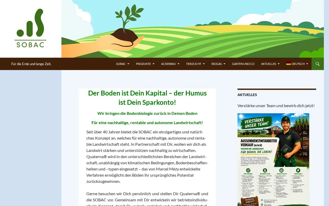 Startseite von sobac.de, mehrsprachige WordPress-Website von conrat