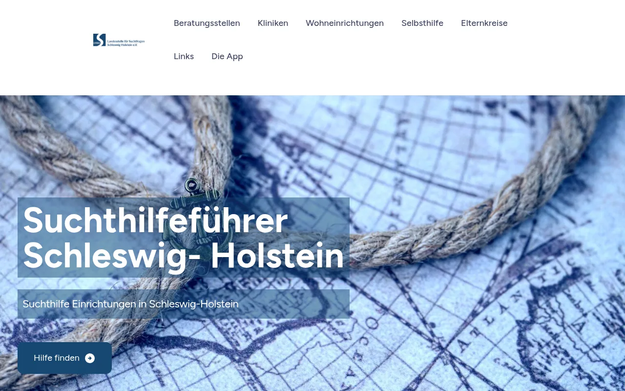 Startseite des Suchthilfeführers Schleswig-Holstein, Website von conrat